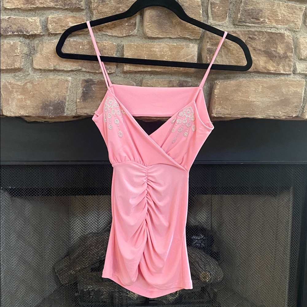 Paris Paris Pink Spaghetti Strap top with silver embellishments. Small